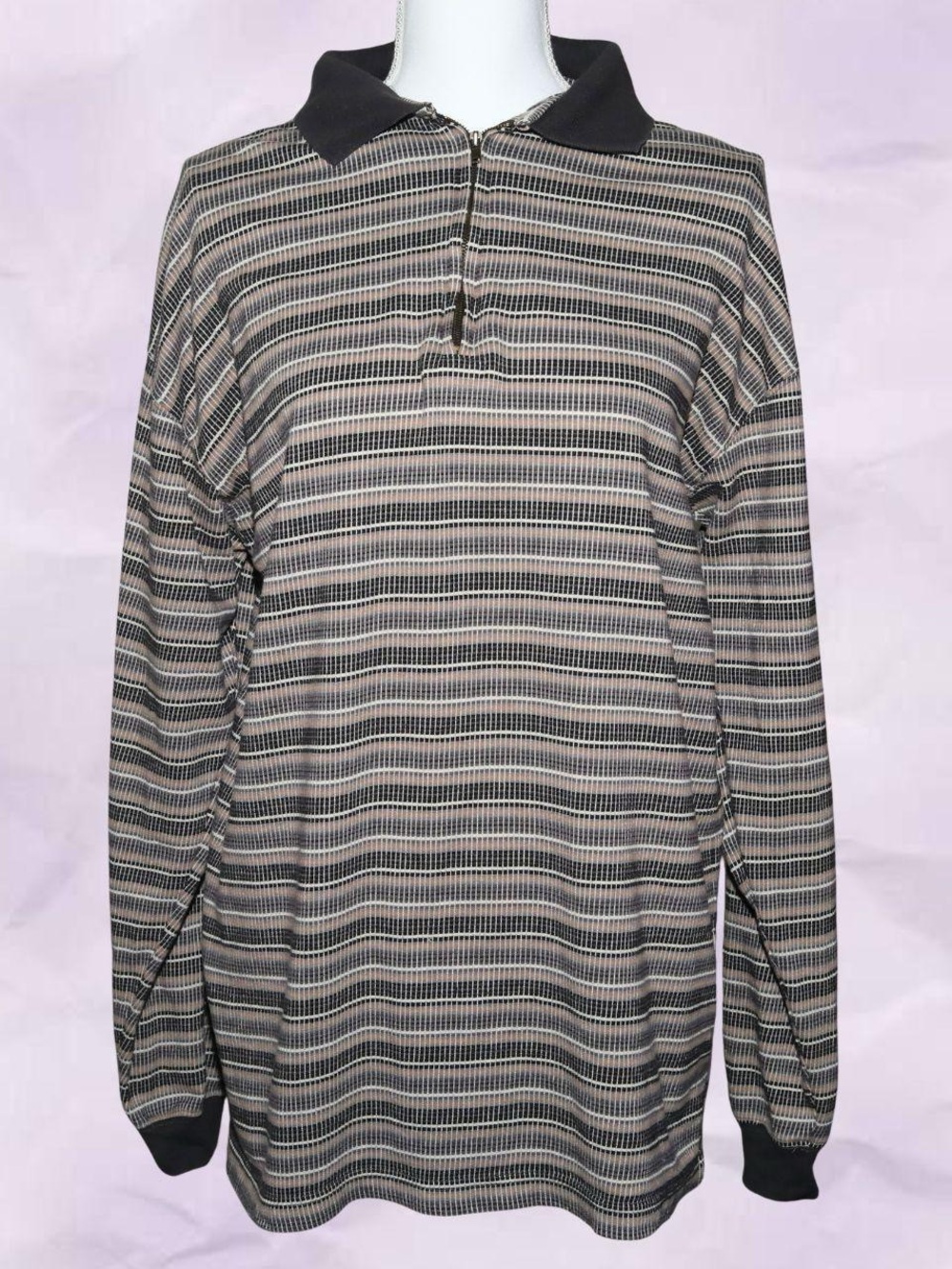 Jones Wear Striped Long-Sleeve Polo - Black & Tan